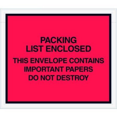 BOX PACKAGING Full Face Envelopes, "Important Papers Enclosed" Print, 6"L x 4-1/2"W, Red, 1000/Pack PL412